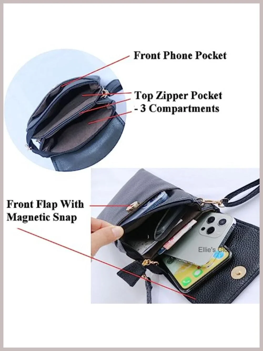 Vegan Leather Crossbody Phone Bag Purse with Adjustable Strap